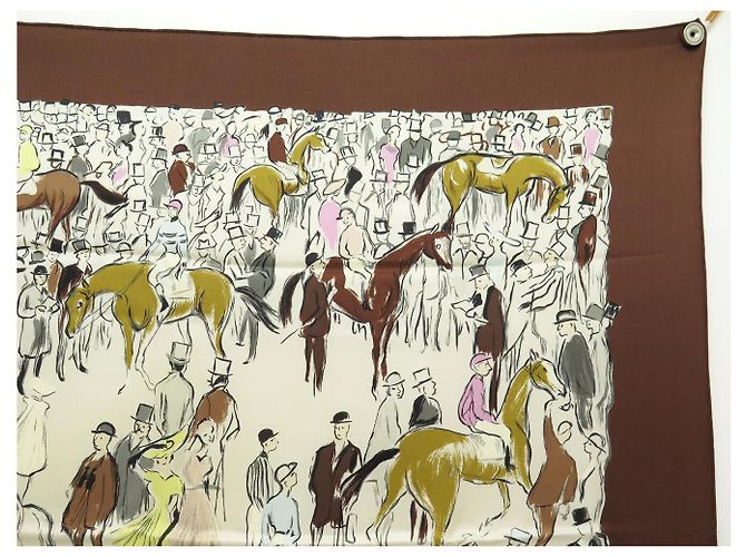 Hermès BUFANDA HERMES PADDOCK POR JEAN LOUIS CLERC EN SEDA MARRÓN Castaño - vista 3