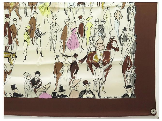 Hermès BUFANDA HERMES PADDOCK POR JEAN LOUIS CLERC EN SEDA MARRÓN Castaño - vista 4