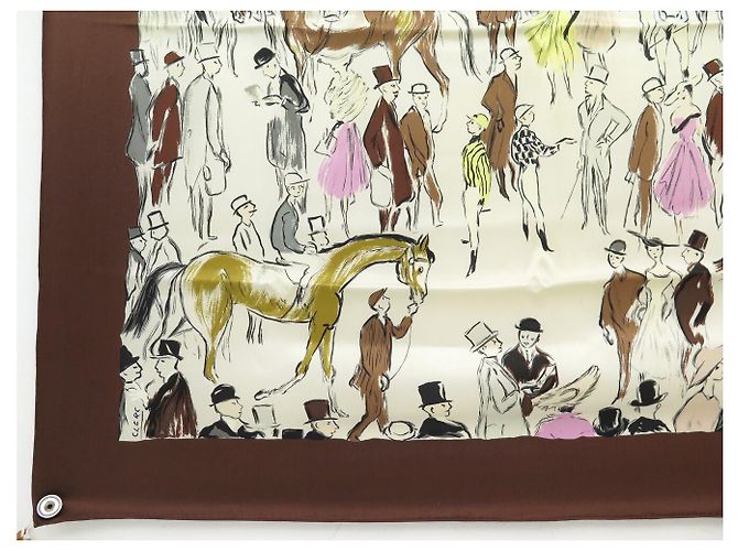 Hermès BUFANDA HERMES PADDOCK POR JEAN LOUIS CLERC EN SEDA MARRÓN Castaño - vista 5