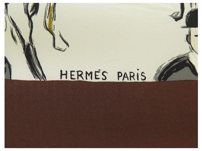 Hermès BUFANDA HERMES PADDOCK POR JEAN LOUIS CLERC EN SEDA MARRÓN Castaño - vista 6