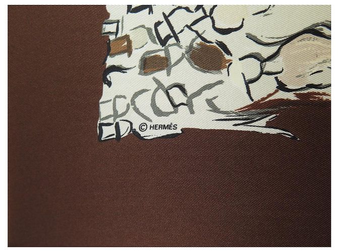 Hermès BUFANDA HERMES PADDOCK POR JEAN LOUIS CLERC EN SEDA MARRÓN Castaño - vista 8