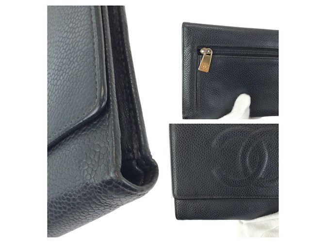 Chanel Vintage Kaviarhaut Compact Wallet Schwarz - Ansicht 6