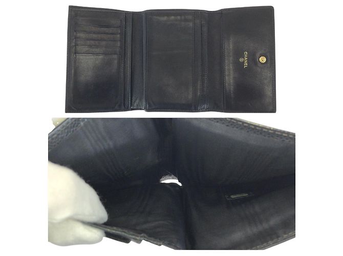 Chanel Vintage Kaviarhaut Compact Wallet Schwarz - Ansicht 8
