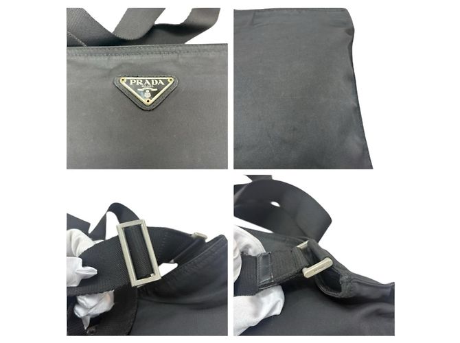 Bolsa de ombro Prada em nylon tessuto com logo triangular Preto - vista 8