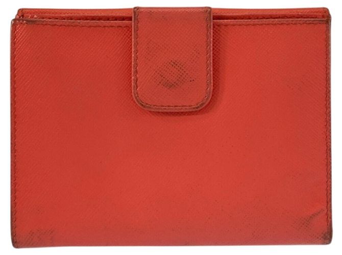 Billetera compacta de cuero Prada con logo, hardware dorado naranja - vista 2