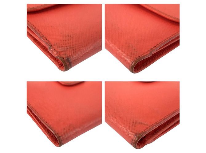 Billetera compacta de cuero Prada con logo, hardware dorado naranja - vista 4