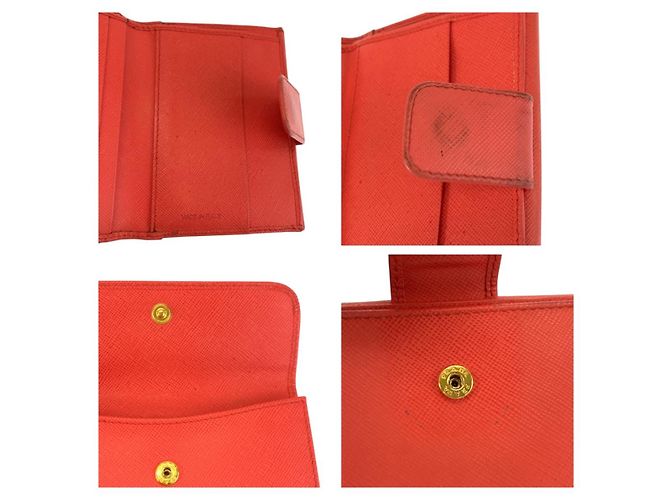 Billetera compacta de cuero Prada con logo, hardware dorado naranja - vista 6