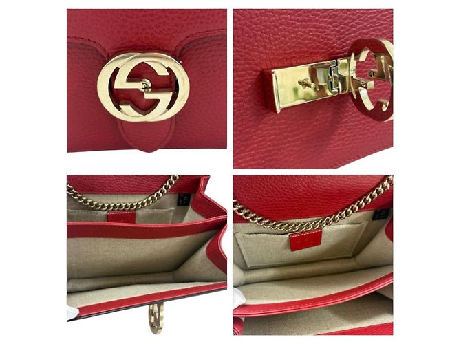 Bolsa de ombro de couro entrelaçado Gucci Vermelho - vista 6