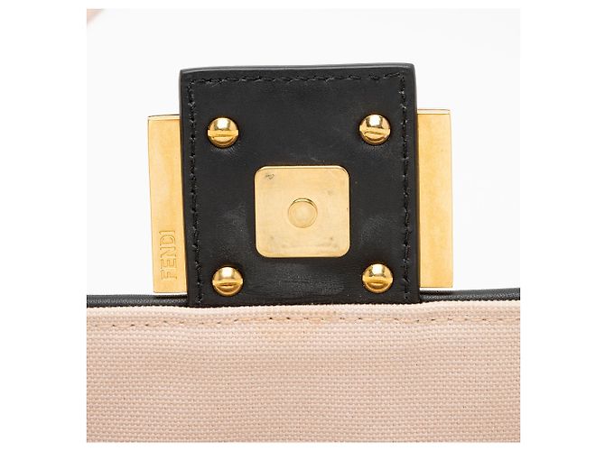Fendi FF Bestickte Canvas Baguette Schultertasche Schwarz - Ansicht 10