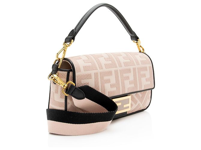 Fendi FF Bestickte Canvas Baguette Schultertasche Schwarz - Ansicht 2