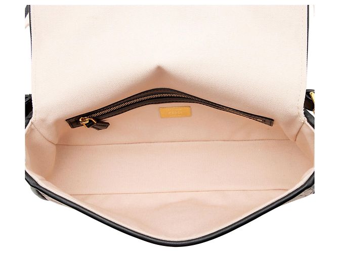 Fendi FF Bestickte Canvas Baguette Schultertasche Schwarz - Ansicht 7