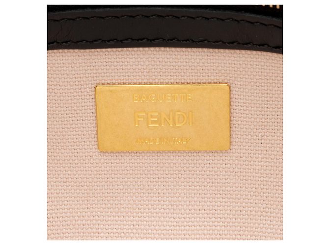 Fendi FF Bestickte Canvas Baguette Schultertasche Schwarz - Ansicht 8