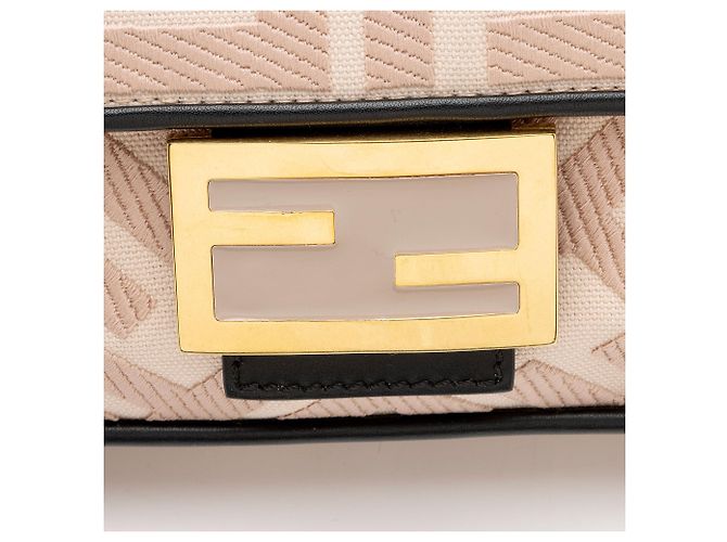 Fendi FF Bestickte Canvas Baguette Schultertasche Schwarz - Ansicht 9