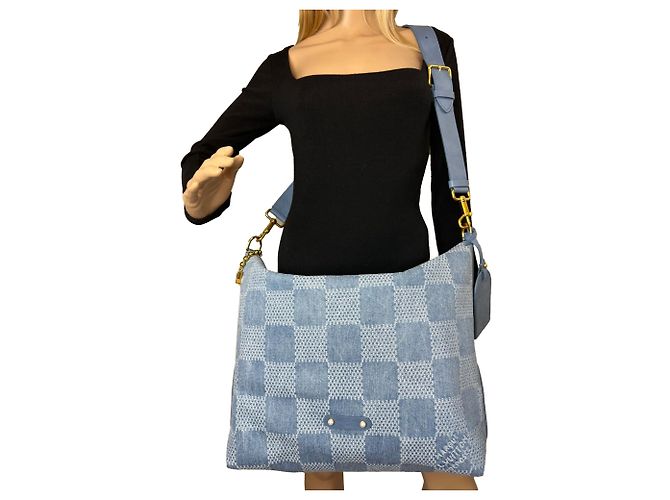 Borsa hobo Vagabond in denim Damier Louis Vuitton Blu - vista 10