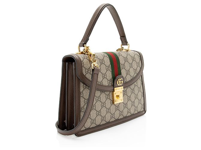 Gucci GG Supreme Ophidia Padlock Medium Borsa a Mano Marrone Beige - vista 2