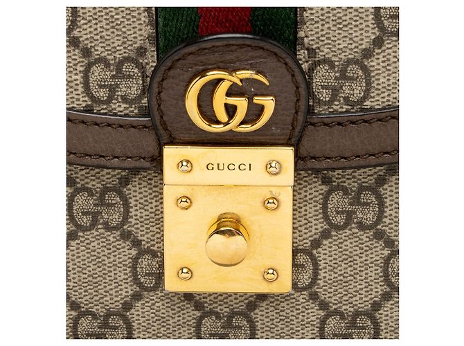Gucci GG Supreme Ophidia Padlock Medium Borsa a Mano Marrone Beige - vista 9