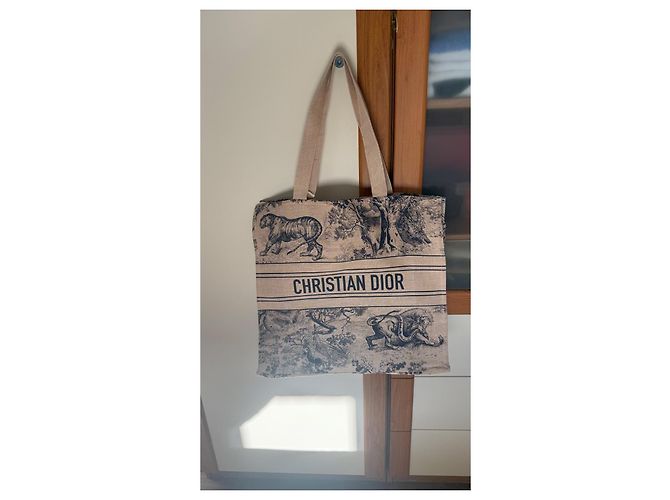 Borsa Tote Dior Riviera in Tela Beige e Nera Nero - vista 2