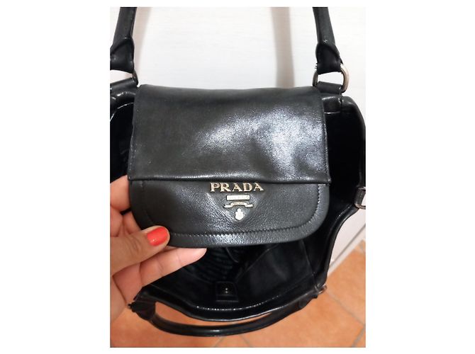 Vitello Prada Tasche aus schwarzem Leder - Ansicht 9