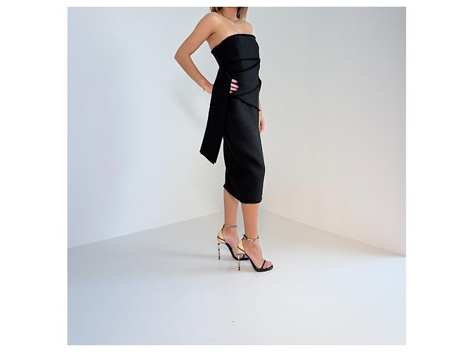 Autre Marque Misha Collection Trägerloses Midi Kleid Schwarz - Ansicht 4