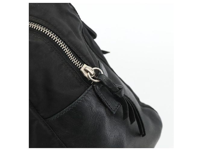 PRADA Borsa a mano in nylon nero argento Auth YKZ034 - vista 10