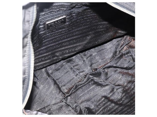 PRADA Borsa a mano in nylon nero argento Auth YKZ034 - vista 11