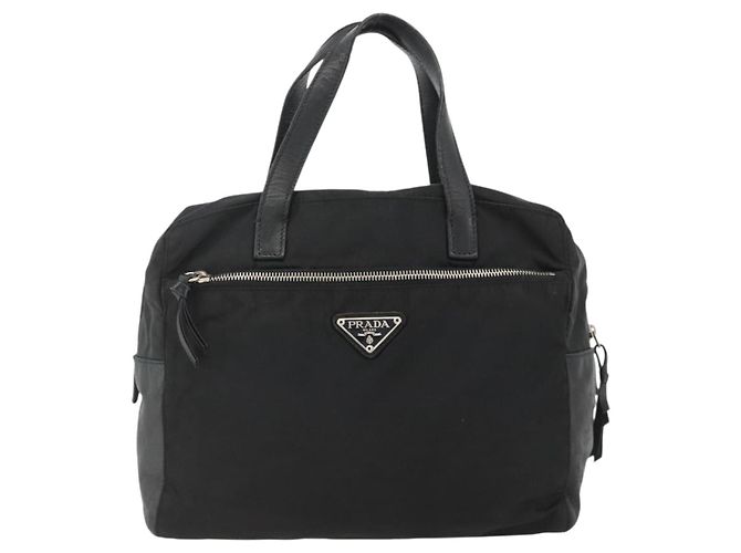 PRADA Borsa a mano in nylon nero argento Auth YKZ034 - vista 13