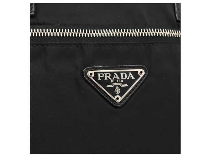 PRADA Borsa a mano in nylon nero argento Auth YKZ034 - vista 17
