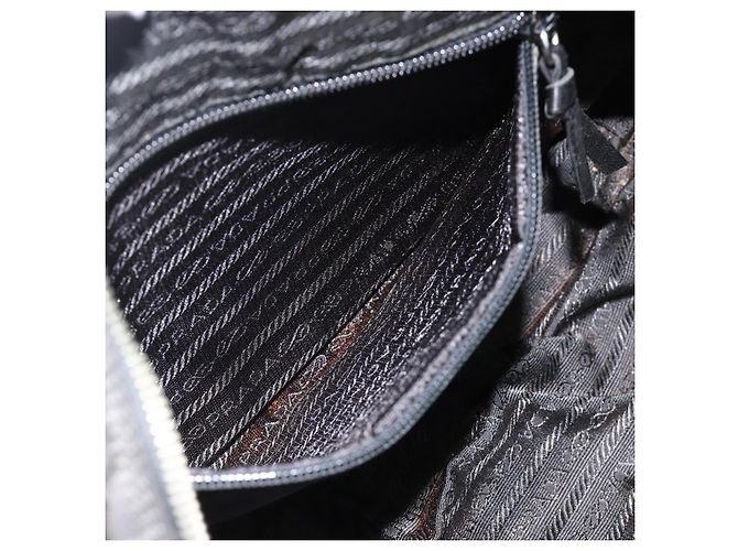 PRADA Borsa a mano in nylon nero argento Auth YKZ034 - vista 22