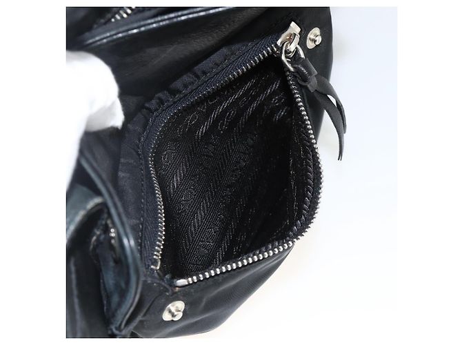 PRADA Borsa a mano in nylon nero argento Auth YKZ034 - vista 24
