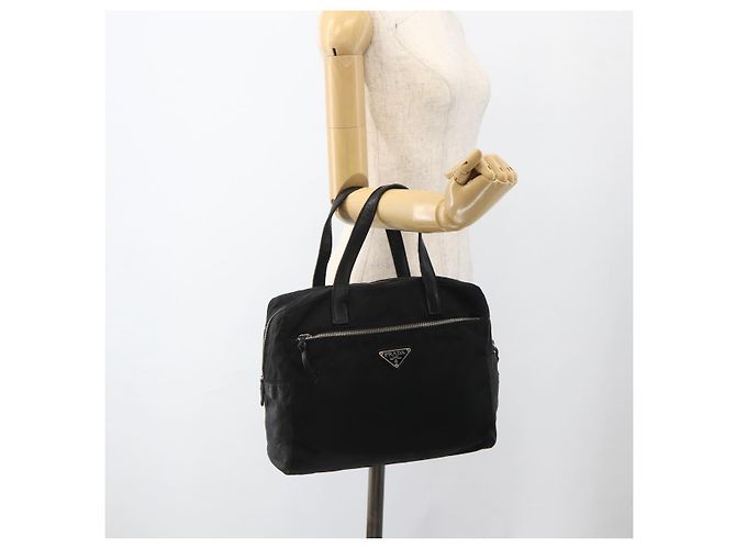 PRADA Borsa a mano in nylon nero argento Auth YKZ034 - vista 25