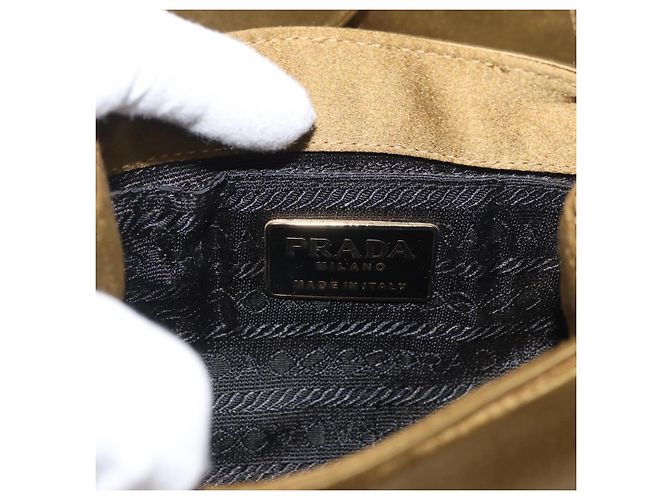 Borsa a Spalla PRADA Satin Khaki Oro Auth bs34407 D'oro Cachi - vista 20