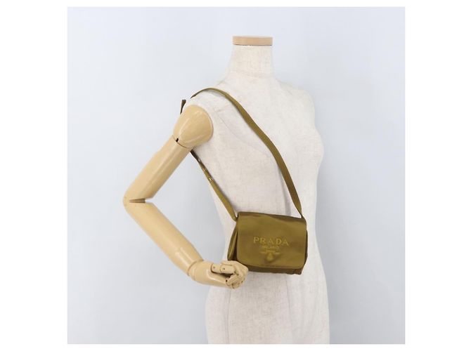 Borsa a Spalla PRADA Satin Khaki Oro Auth bs34407 D'oro Cachi - vista 23