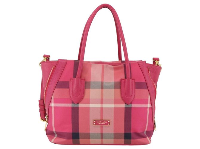 Autre Marque CB CHECK TASCHEN AUS CANVAS UND LEDER BLUE LABEL CRESTBRIDGE 2-WAY ROSA GOLD Auth 174708A Pink Golden - Ansicht 13