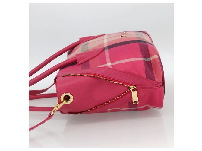 Autre Marque CB CHECK TASCHEN AUS CANVAS UND LEDER BLUE LABEL CRESTBRIDGE 2-WAY ROSA GOLD Auth 174708A Pink Golden - Ansicht 3