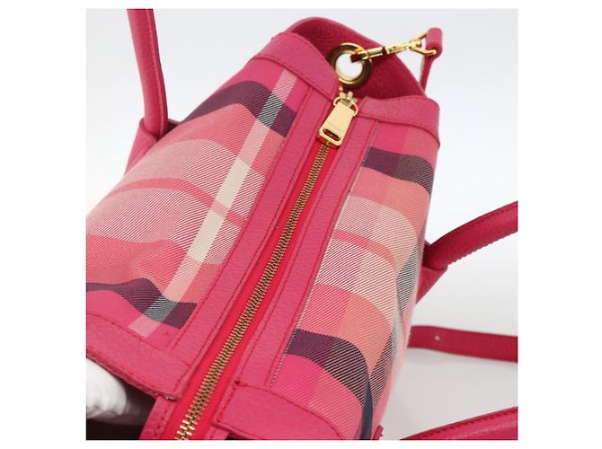 Autre Marque CB CHECK TASCHEN AUS CANVAS UND LEDER BLUE LABEL CRESTBRIDGE 2-WAY ROSA GOLD Auth 174708A Pink Golden - Ansicht 6