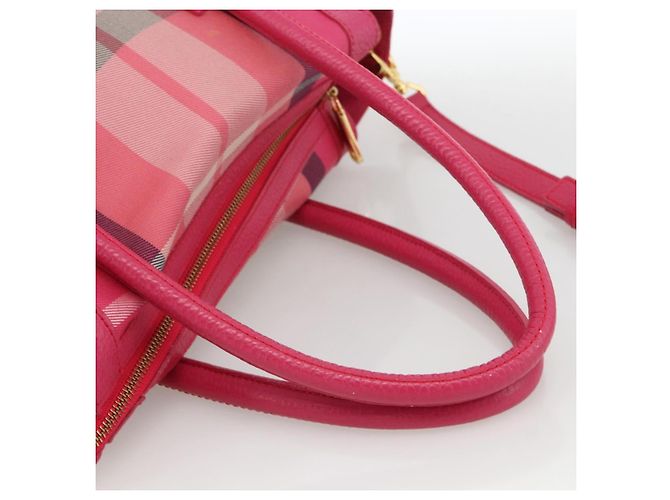 Autre Marque CB CHECK TASCHEN AUS CANVAS UND LEDER BLUE LABEL CRESTBRIDGE 2-WAY ROSA GOLD Auth 174708A Pink Golden - Ansicht 7