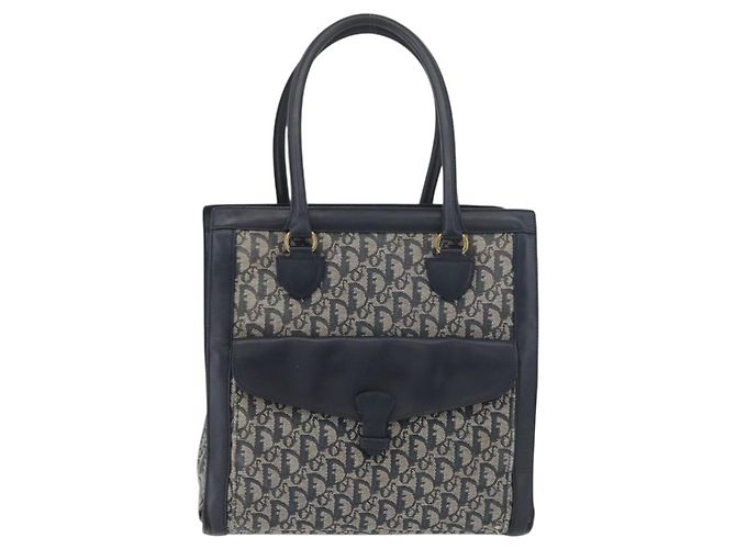 Borsa tote in tela Trotter Christian Dior blu navy e oro Auth ka3763 D'oro - vista 13