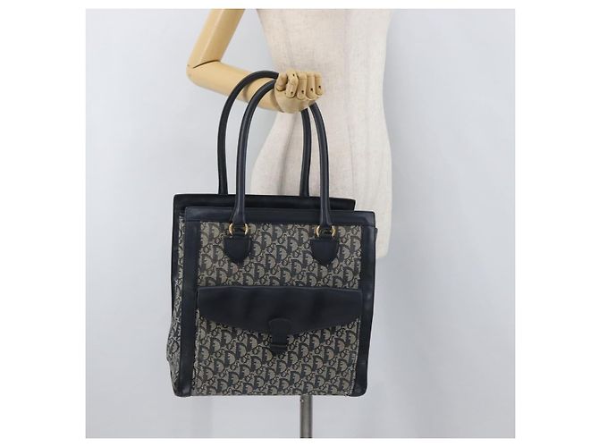 Borsa tote in tela Trotter Christian Dior blu navy e oro Auth ka3763 D'oro - vista 26
