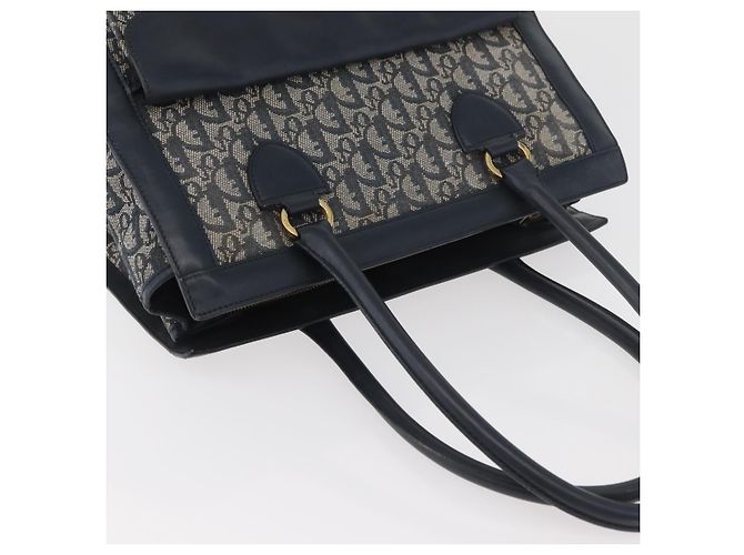 Borsa tote in tela Trotter Christian Dior blu navy e oro Auth ka3763 D'oro - vista 6