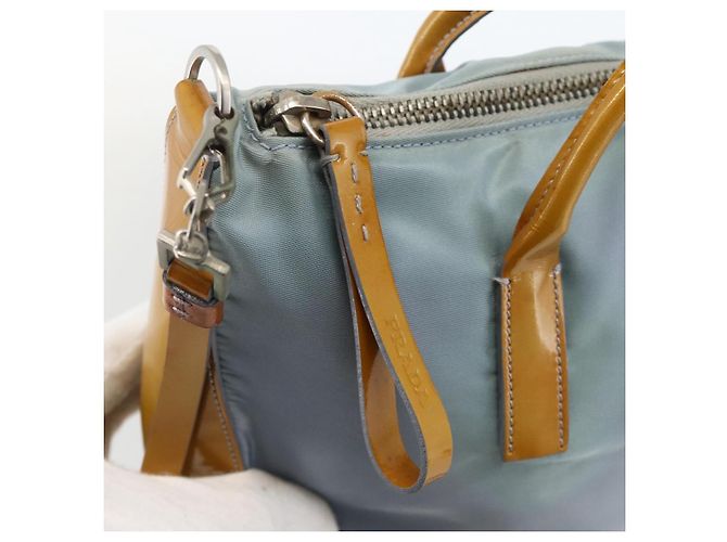 PRADA Handtasche Nylon 2-Wege Hellblau Silber Auth INZ088 - Ansicht 10