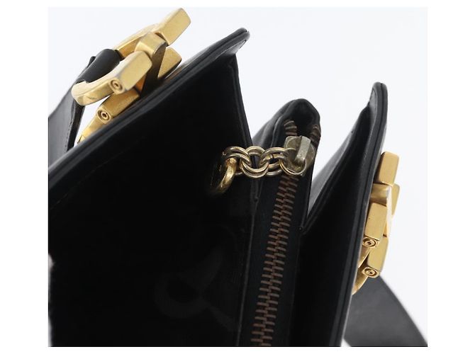 Borsa Tote Gancini in pelle nera e oro Salvatore Ferragamo Auth YKZ727 - vista 10