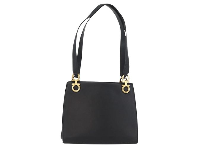 Borsa Tote Gancini in pelle nera e oro Salvatore Ferragamo Auth YKZ727 - vista 13