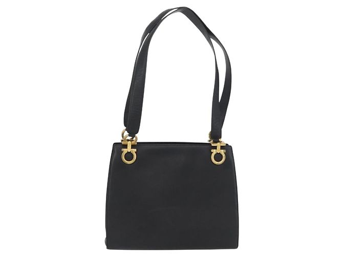 Borsa Tote Gancini in pelle nera e oro Salvatore Ferragamo Auth YKZ727 - vista 2