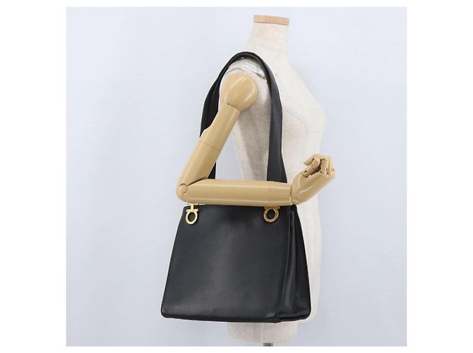 Borsa Tote Gancini in pelle nera e oro Salvatore Ferragamo Auth YKZ727 - vista 23
