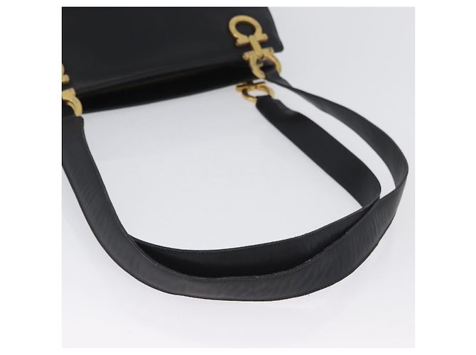 Borsa Tote Gancini in pelle nera e oro Salvatore Ferragamo Auth YKZ727 - vista 7