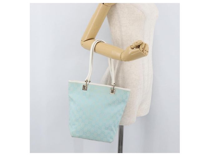 GUCCI GG Canvas Tote Bag Hellblau Gold 002 1099 Auth YKZ1032 - Ansicht 23