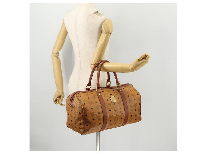 Borsa Boston Vicetos Logogram MCM in pelle PVC marrone e oro Auth mr2119 D'oro - vista 23