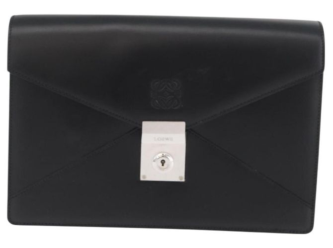 LOEWE Borsa Clutch Anagram in Pelle Nera Argento Auth BA11869 Nero - vista 13