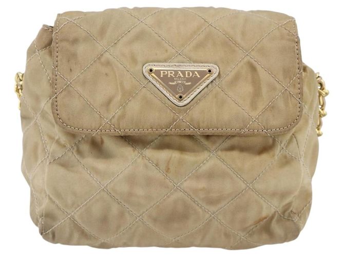 Borsa a Spalla con Catena Prada in Nylon Beige Oro Auth bs34265 D'oro - vista 13