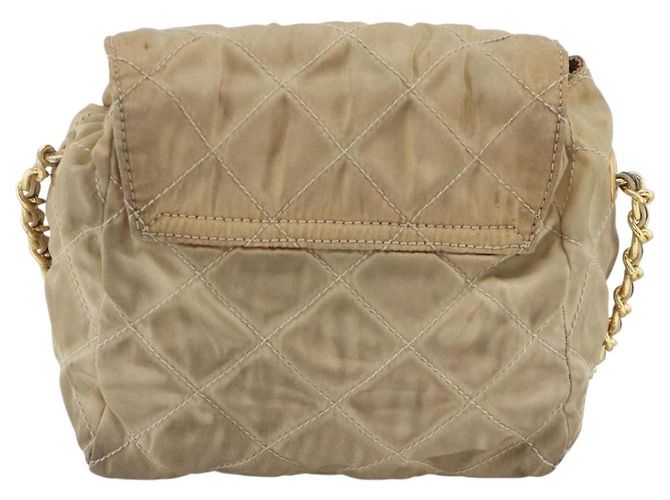 Borsa a Spalla con Catena Prada in Nylon Beige Oro Auth bs34265 D'oro - vista 2